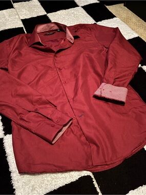 Nine West Men's Red Dress Shirt with Patterned Contrast Cuffs